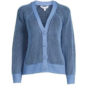 Time and Tru Cardian Sweater Button Down Long Sleeve Blu Stripe Womens Small NEW